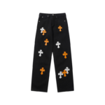 Chrome Hearts White And Orange Cross Patch Jeans