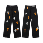 Chrome Hearts White And Orange Cross Patch Jeans - Image 3