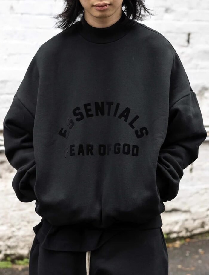 Fear of God Essentials Crewneck Sweatshirt 'Jet Black' - Image 3