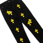 Chrome Hearts Distressed Yellow Jeans - Image 4