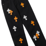 Chrome Hearts White And Orange Cross Patch Jeans - Image 6