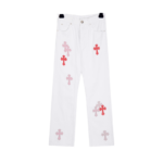 Chrome Hearts Pink Tricolor Patch Denim Jeans