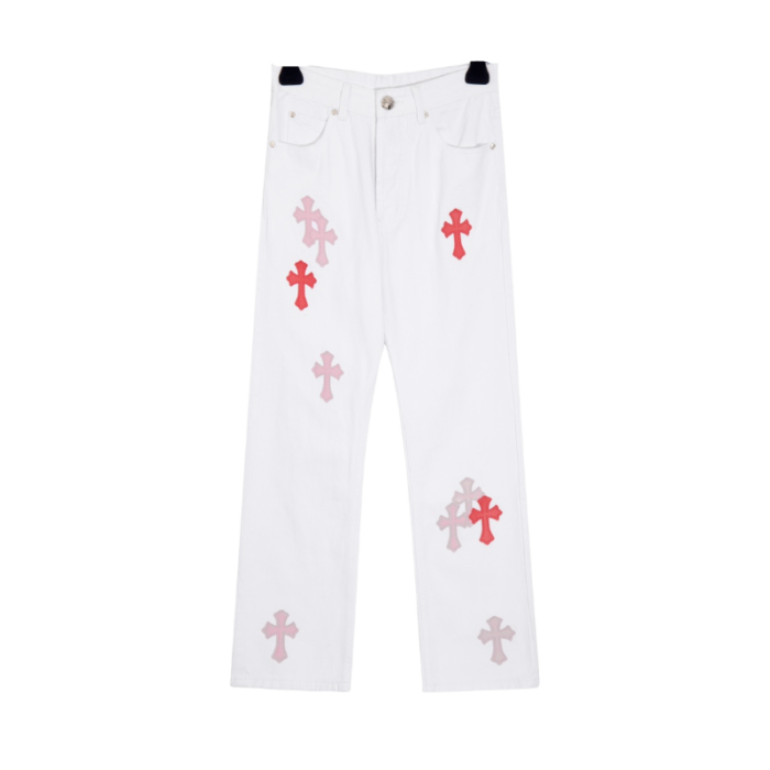 Chrome Hearts Pink Tricolor Patch Denim Jeans - Image 1