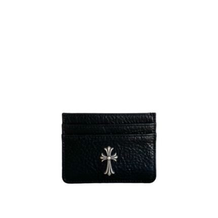 Chrome Hearts Silver Cross Embellished Leather Cardholder