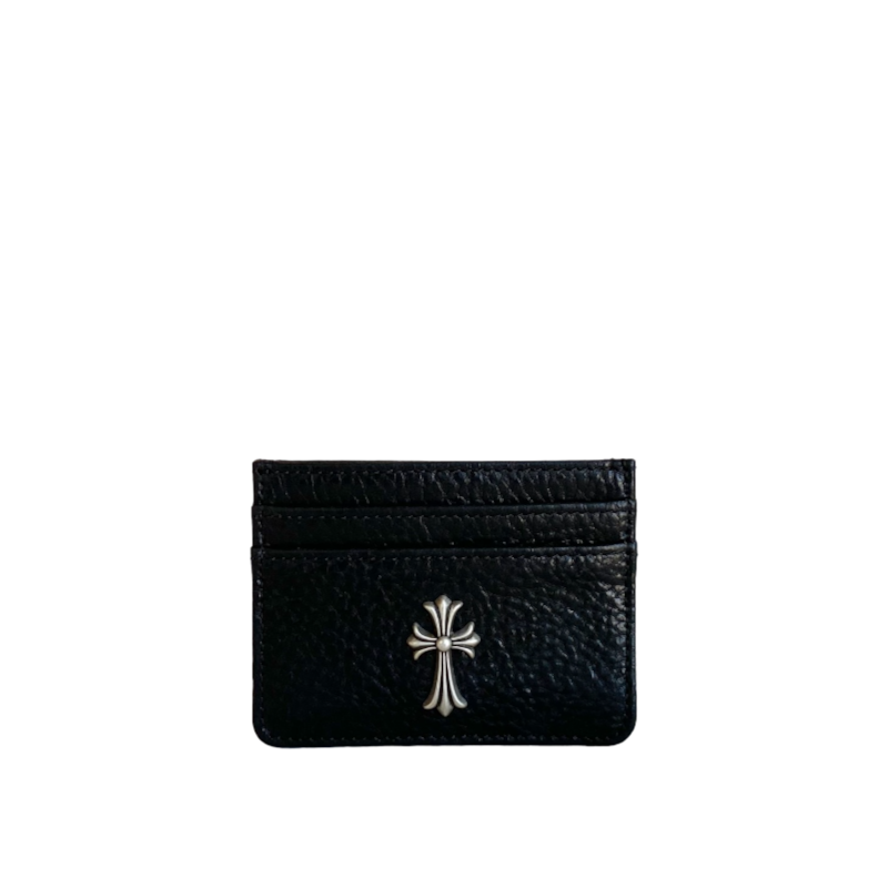 6ea4c71d-Photoroom-Photoroom.png Chrome Hearts Silver Cross Embellished Leather Cardholder - Image 1
