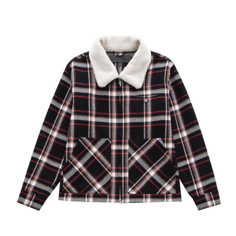980a52f4-Photoroom.png Chrome Hearts Plaid Shearling zip up Jacket - Image 1