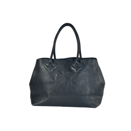 Chrome Hearts Black Leather Cemetery Tote Bag