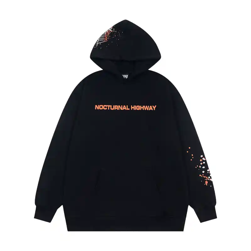 Sp5der Nocturnal Highway Hoodie 'Black' front view Sp5der Nocturnal Highway Hoodie 'Black' - Image 1