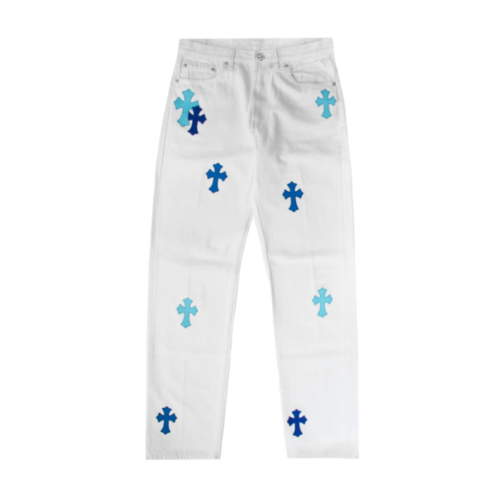 Chrome Hearts Blue Tricolor Patch Denim Jeans - Image 1