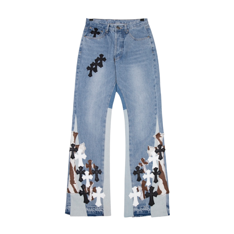 ad88d166-Photoroom.png Chrome Hearts Gallery Dept. La Flare Levi's Cross Patch Denim Jeans - Image 1