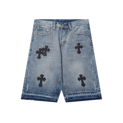 Chrome Hearts Cross Patch Raw Hem Shorts