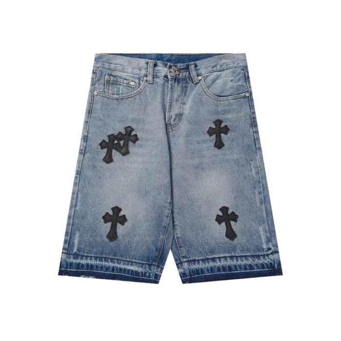 Chrome Hearts Cross Patch Raw Hem Shorts - Image 1