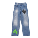 Chrome Hearts Denim Words Leather Patch Jeans