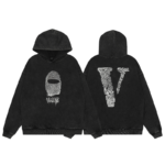 Vlone Finger Print Logo Washed Grey Hoodie - Image 11
