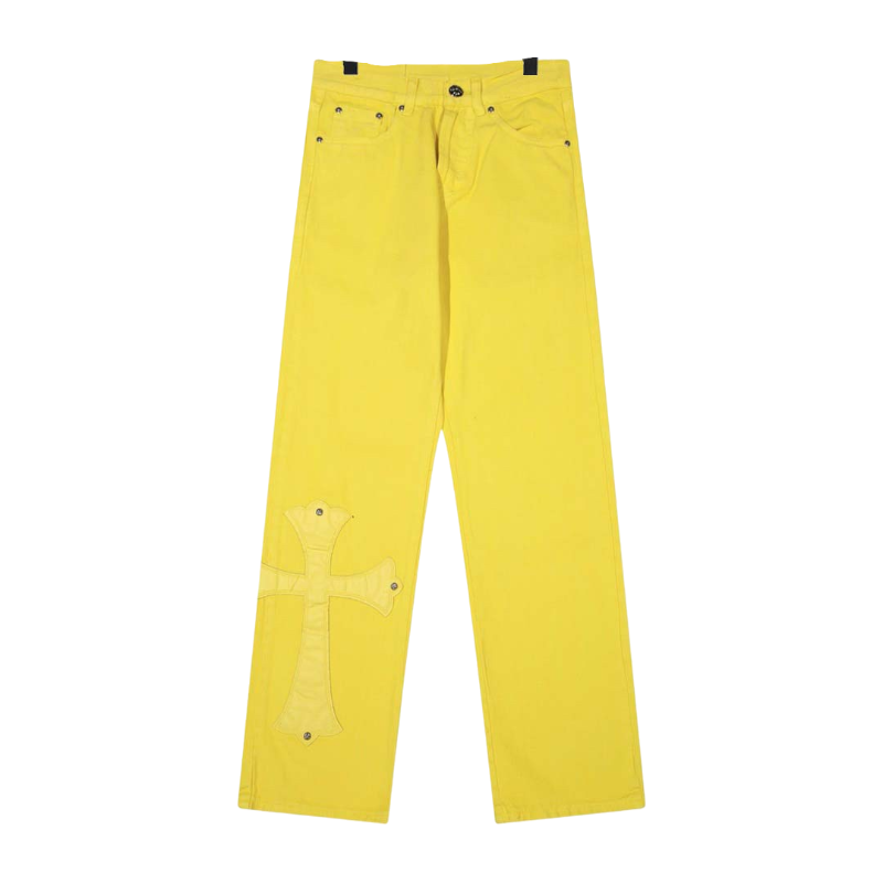ce5f0a61-Photoroom.png Chrome Hearts Paris Exclusive Levi’s Cross Patch Yellow Jeans - Image 1