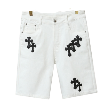 Chrome Hearts Black Leather Cross Patch Shorts