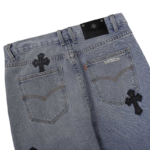 Chrome Hearts Black Cross Leather Patches Jeans - Image 3
