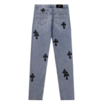 Chrome Hearts Black Cross Leather Patches Jeans - Image 2