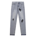 Chrome Hearts black Leather Cross Patches Jeans