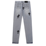 Chrome Hearts black Leather Cross Patches Jeans - Image 2