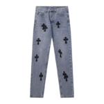 Chrome Hearts Black Cross Leather Patches Jeans