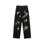 Chrome Hearts Green & Leopard Cross Patch Jeans