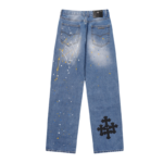 Chrome Hearts Denim Words Leather Patch Jeans - Image 2