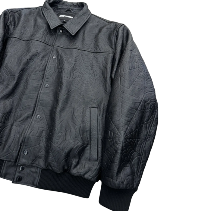 SP5DER DEBOSSED WEB STUDDED LEATHER JACKET - Image 8