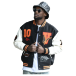 Black Vlone Embroidered Baseball Jacket - Image 10