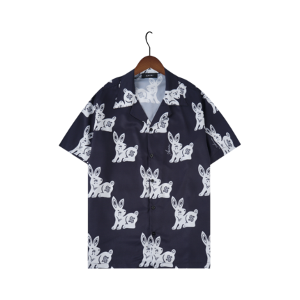 Amiri Rabbit Print Silk Bowling Shirt