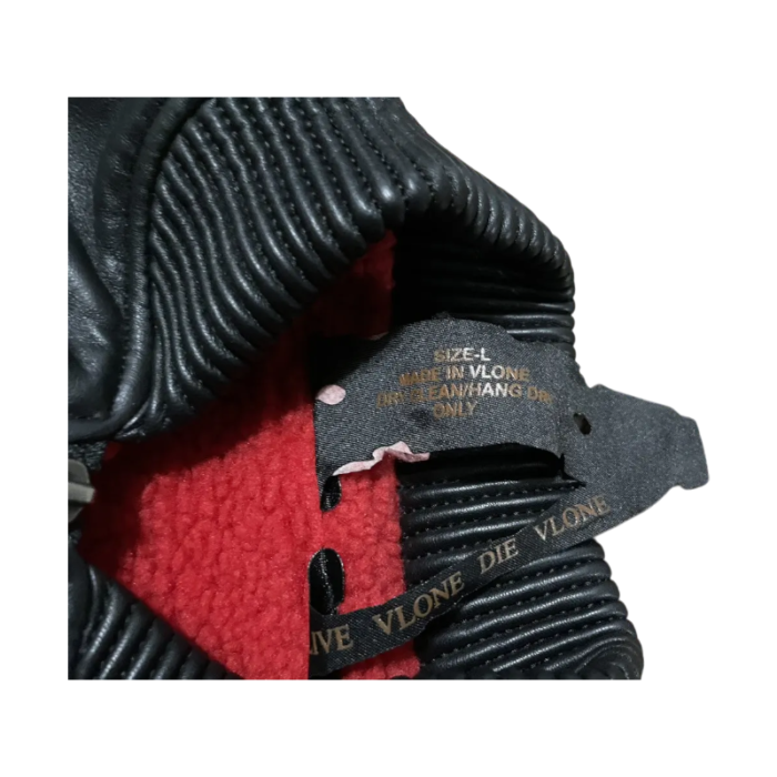 BlackRed Vlone Zip-Up Leather Bomber Jacket - Image 3