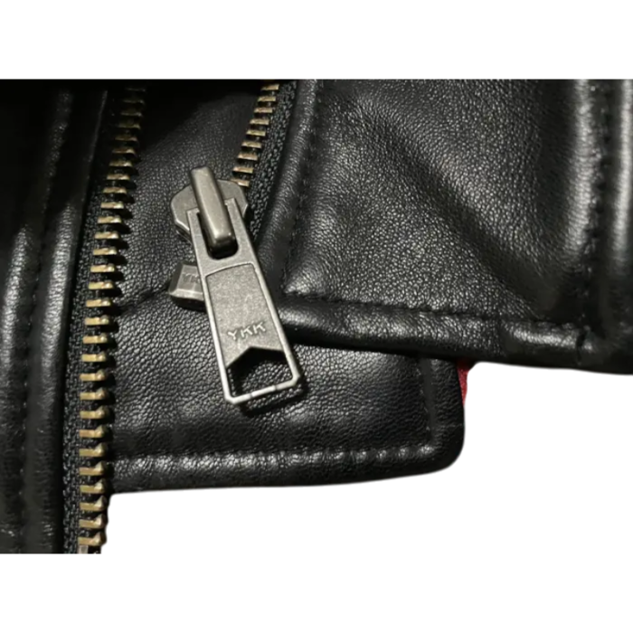 BlackRed Vlone Zip-Up Leather Bomber Jacket - Image 8