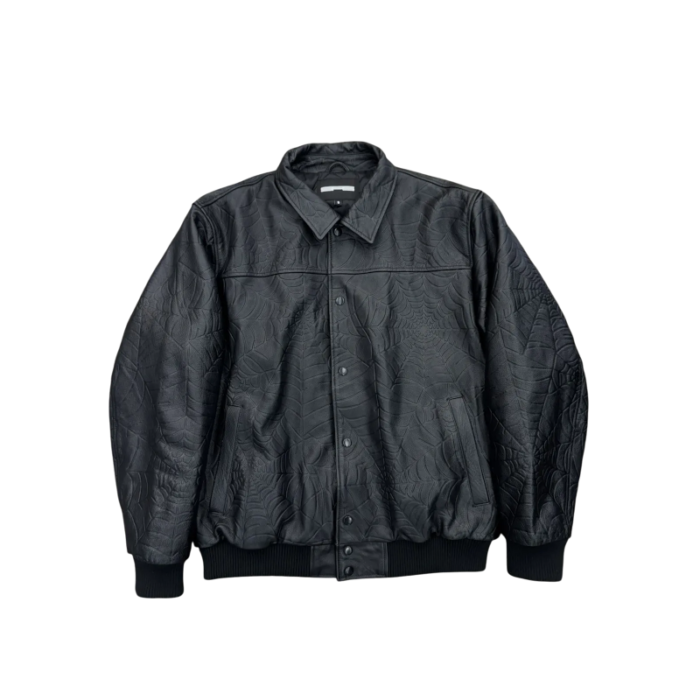 SP5DER DEBOSSED WEB STUDDED LEATHER JACKET - Image 1