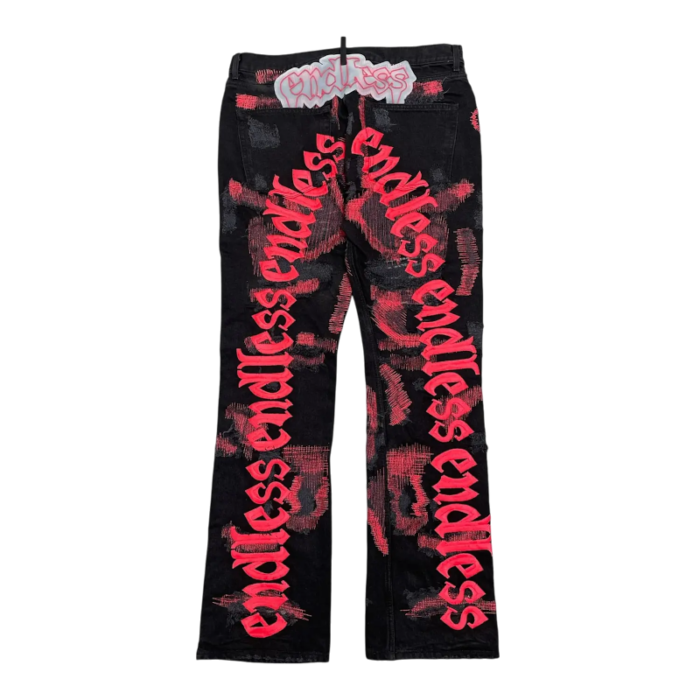 Vlone Endless Embroidered Red Stitched Jean - Image 2