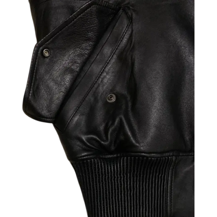 BlackRed Vlone Zip-Up Leather Bomber Jacket - Image 11