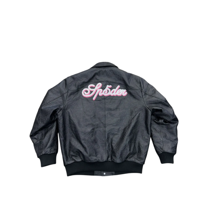 SP5DER DEBOSSED WEB STUDDED LEATHER JACKET - Image 2