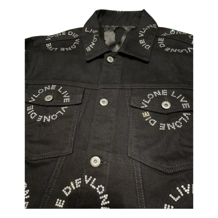 Black White Vlone Rhinestone Denim Jacket - Image 5