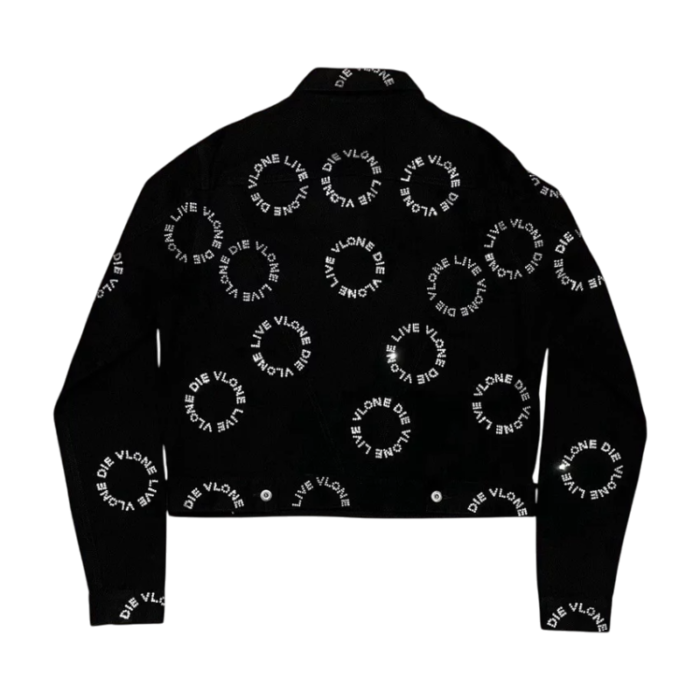 Black White Vlone Rhinestone Denim Jacket - Image 2