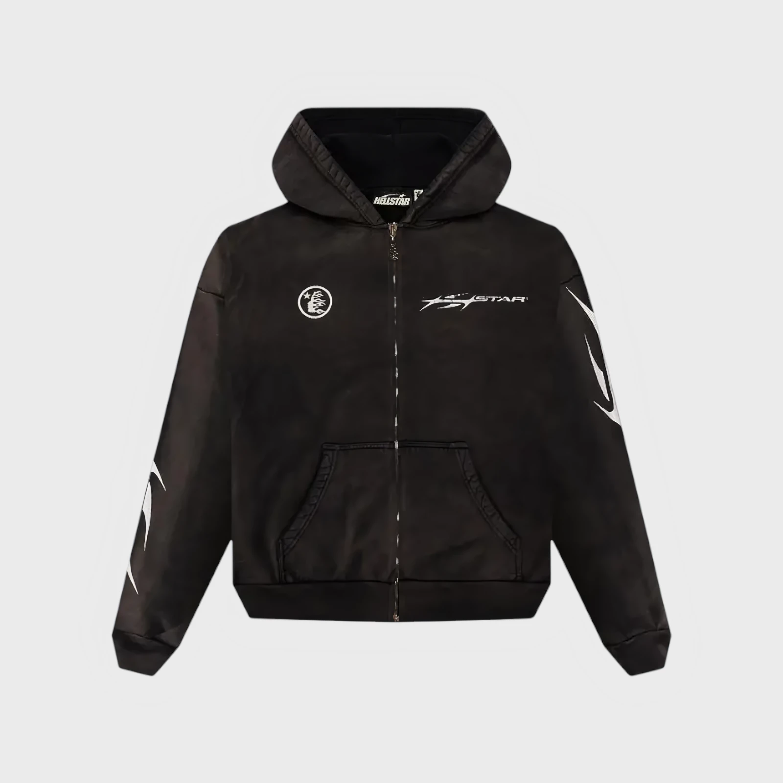 hellstar-logo-zip-up-black-hoodie-front-view.webp Hellstar Logo Zip-Up Black Hoodie - Image 1