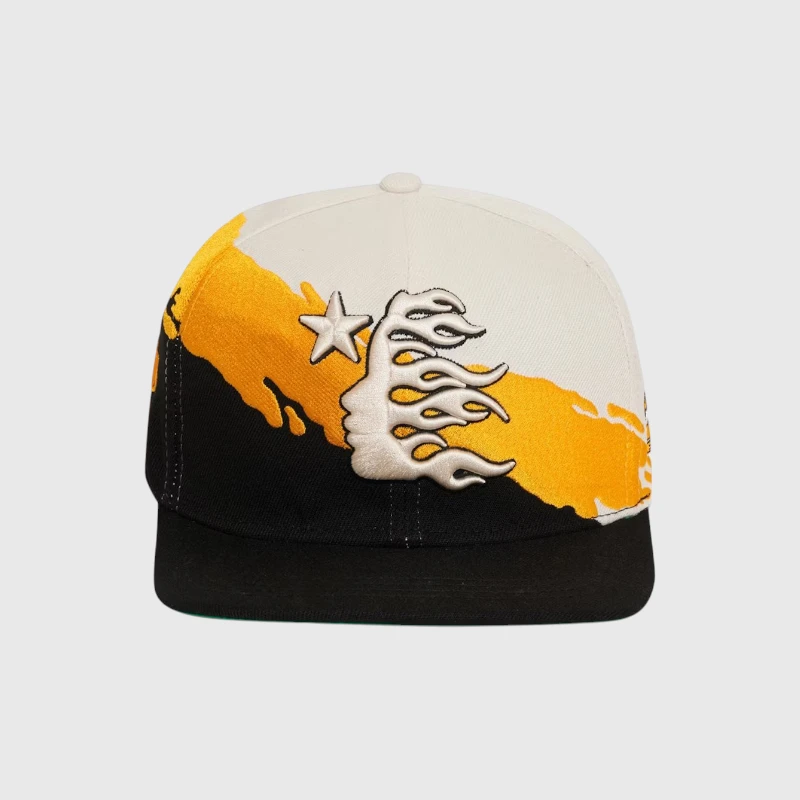 hellstar-paintbrush-snapback-hat-orange-black.webp Hellstar Paintbrush Snapback Hat Yellow Black - Image 1