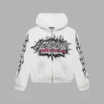 Hellstar Records Glitter Zip Up White Hoodie