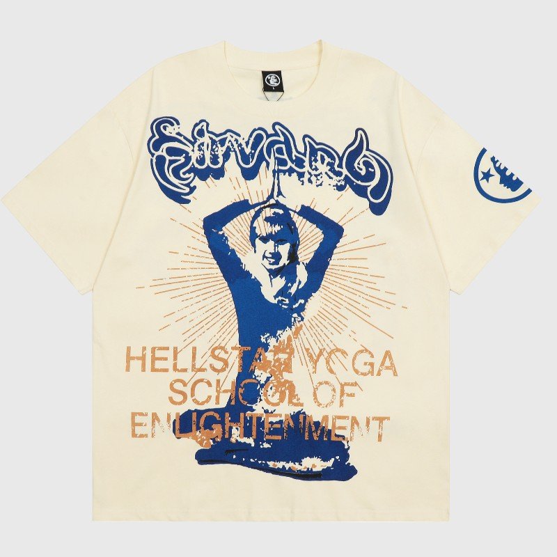 hellstar-yoga-t-shirt-beige.jpg Hellstar Studios Yoga T-Shirt Beige - Image 1